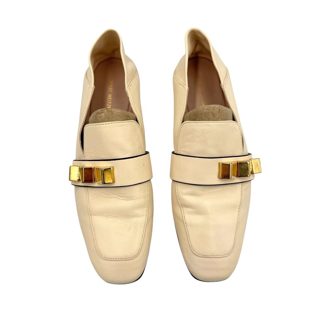 Stuart Weitzman Wylie Pyramid Cream Leather Stud Folded Back Heel Loafers Flats - Picture 3 of 11